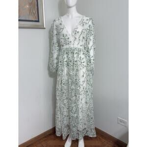 Ever After Women’s S Floral Embroidered Long Sleeve Maxi Dress Cottagecore Flowy